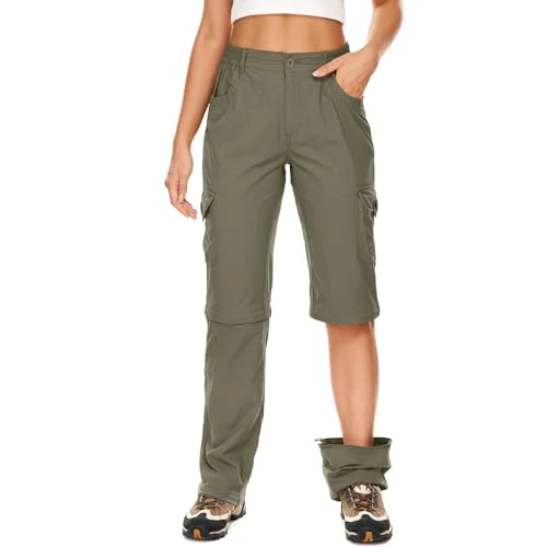 Offerta a tempo: Faysfad - Pantaloni da passeggio da donna, cargo, impermeabili, estivi, ad asciugatura rapida, convertibili, elasticizzati, casual, UPF 50, da trekking, con cerniera, per attività all'aperto, Verde - 0.00% da 45.76 € a 45.76 €