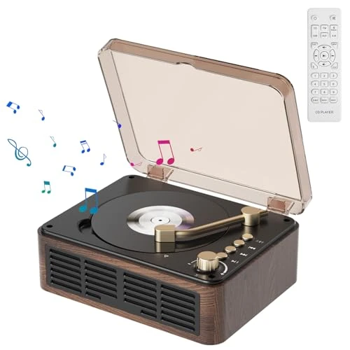 KOVCDVI CD Players for Home Retro CD Player with Speakers Radio CD Player with Bluetooth Support USB & AUX Playback with Remote Control Dust Cover