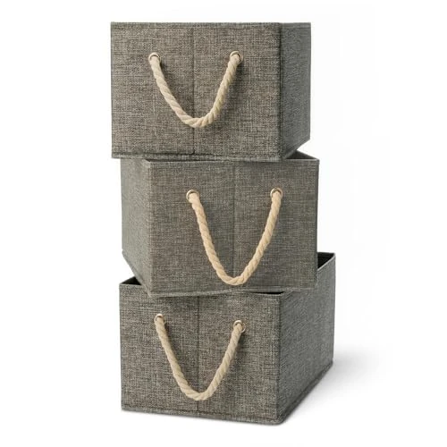Offre limitée : Amazon Basics Lot de 3 bacs de rangement pliables avec poignées en corde, anthracite, Taille L de 20.67 € à 18.95 € (8% de remise)