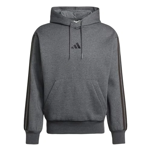 Adidas Homme Essential Three Stripes Fleece Hoodie, Dark Grey Heather/Black, M