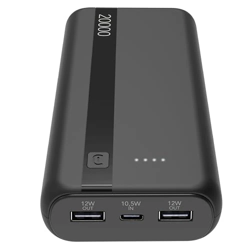 Cellularline - Power Bank 20000 - Capacity: 20000mAh - Input: 1xUSB-C 10.5W - Output: 1xUSB 12W - Cells: Li-ion Battery - Bright LEDs indicate residual charge - Black