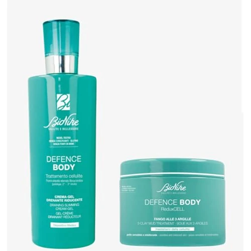 Bionike Defence Body - Set Crema-Gel Trattamento Anti-cellulite, Azione Drenante e Riducente, 400 ml + Reduxcell Fango alle 3 Argille, Azione Rimodellante e Tonificante per Pelli Sensibili, 500 ml