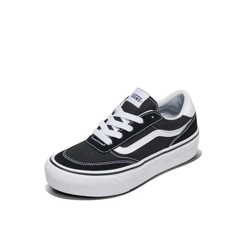 Vans Brooklyn Ls Plateau-Sneaker für Damen, Veloursleder-Leinwand schwarz weiß, 34.5 EU