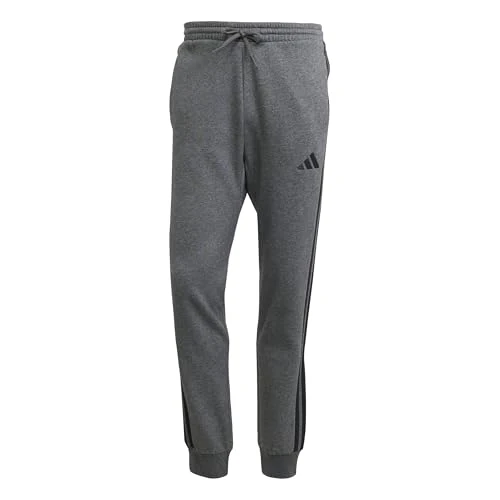 Adidas Uomo Essential Three Stripes Fleece Pant, Dark Grey Heather/Black, L