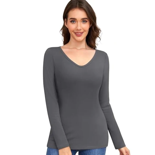 Offerta a tempo: YARRCO Top termico da donna a manica lunga con scollo a V intimo termico sotto maglione termico t-shirt in pile, grigio, S - 0.00% da 27.83 € a 27.83 €