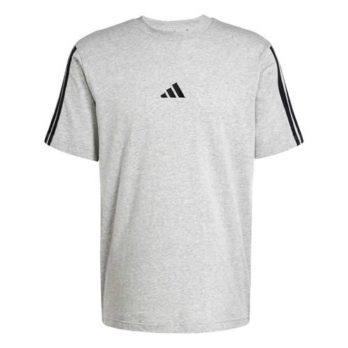 adidas Uomo Essentials Three Stripes Single Jersey tee, Medium Grey Heather/Black, XXL