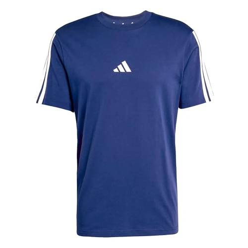 adidas Men's Essentials Three Stripes Single Jersey Tee, Dark Blue/White, XS