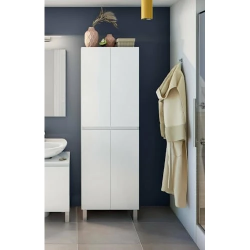 Offerta a tempo: Dmora - Mobile colonna Sarasota, Pensile bagno o cucina, Armadio alto multifunzione, Mobiletto multiuso, 60x35 h182 cm, Bianco lucido - 0.00% da 240.99 € a 240.99 €