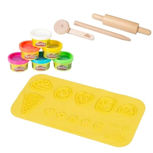 roba x Play-Doh Set di Gioco per Bambini - Tappetino 3D con Strumenti in Legno FSC, 6 Vasetti di Pasta Modellabile - Pedagogicamente Preziosi - A Partire da 3 Anni