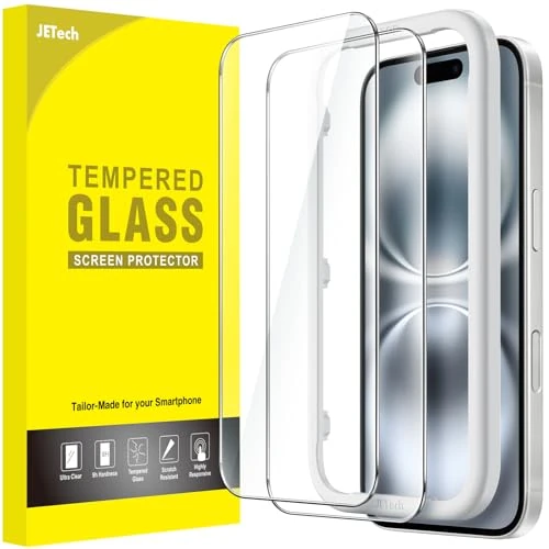 Offerta a tempo: JETech Pellicola Protettiva per iPhone 16 6,1 Pollici, Vetro Temperato Film con Strumento di Installazione Facile, Compatibile con Cover, HD Chiaro, Pacco da 2 - 11% da 7.99 € a 7.11 €