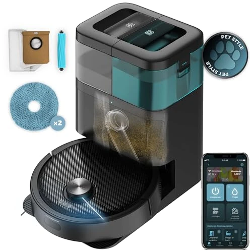 Cecotec Conga 15090 SpinArm Home & Wash Robot Vacuum Cleaner with Mop Function, 8000 Pa, App, Laser Navigation, Automatic Emptying Base with Dust and Water Tanks, Wiping and Drying Function