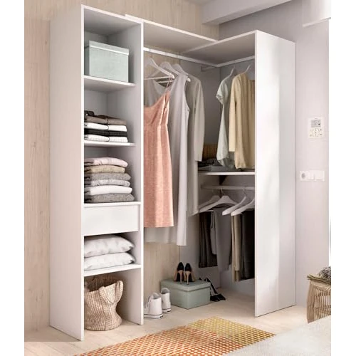 Dmora - Grande Garde-Robe Biaina, Meubles de Chambre, Penderie de Plain-Pied, Placard à vêtements, 98x42 h187 cm, Blanc