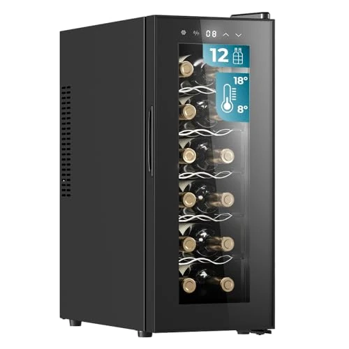 Oferta limitada: Cecotec Vinoteca Bolero GrandSommelier 1250 CoolCrystal. Bodega para 12 botellas, enfriamiento termoeléctrico, silenciosa con 35 dB, temperatura regulable de 8-18ºC, panel táctil y luz LED interior. de 149.00 € a 149.00 € (ahorro 0.00%)