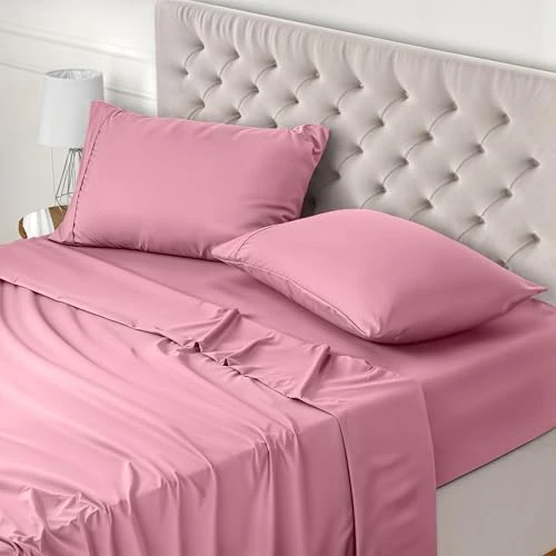 Utopia Bedding 4 Teilige Bettlaken Set 135x190 cm, Rosa - Polyester Microfaser, Oeko-Tex Zertifiziert, 1 Spannbettlaken 135x190 cm, 1 Bettlaken 225x255 cm und 2 Kissenbezüge 50x75 cm