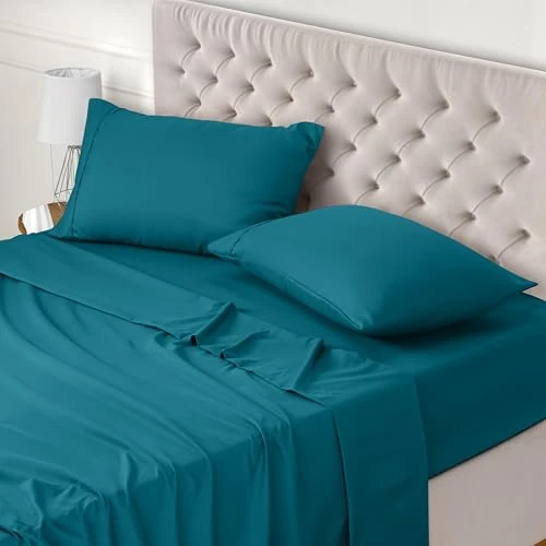 Limited-time offer: Utopia Bedding Bed Sheet Set King, Denim Blue, 4 Piece – Fitted Sheet, Flat Sheet with 2 Pillow Cases 50x75 – Wrinkle, Shrinkage & Fade Resistant – Oeko-Tex Certified, Polyester Microfiber Fabric from 11.89 GBP to 10.11 GBP (save 15%)