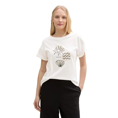 Offerta a tempo: TOM TAILOR 1047069 T-Shirt, 10315-Whisper White, XS Donna - 64% da 18.72 € a 6.80 €