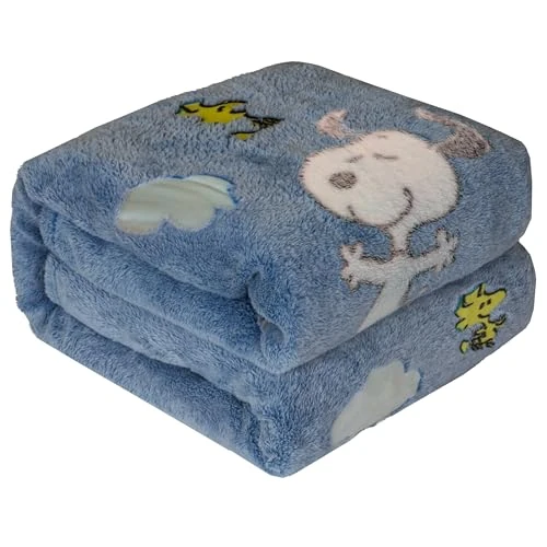 Kanguru Snoopy Glow in the Dark Blue knuffeldeken van fleece, licht op in het donker, 130 x 150 cm, cadeau-idee voor Kerstmis of verjaardag, voor kinderen of kinderen, ideaal voor slaapkamer of