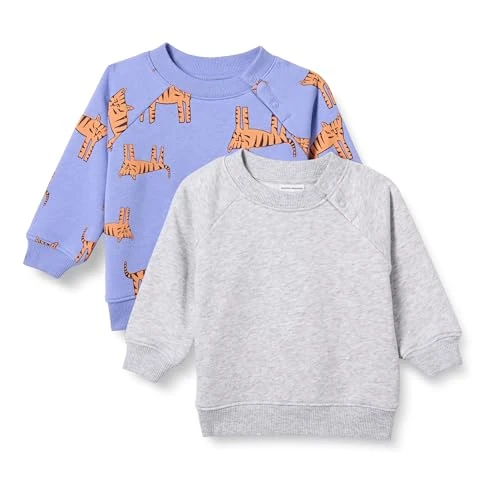 Offerta a tempo: Amazon Essentials Felpe Girocollo In Spugna Unisex Bimbi, Pacco da 2, Grigio Puntinato/Porpora Tigrata, 0 mesi - 5% da 15.39 € a 14.62 €