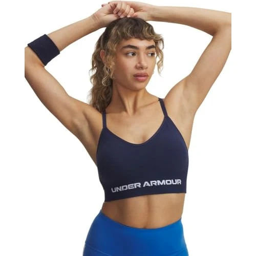 Limitiertes Angebot: Under Armour Damen Vanish Seamless Low Bra, Sport BH mit gekreuzten Trägern, BH ohne Bügel oder Nähte, schnelltrocknender Yoga BH mit herausnehmbaren Polstern,Washed Navy / / White,MD von 35.00 EUR auf 27.95 EUR (Spare 20%)