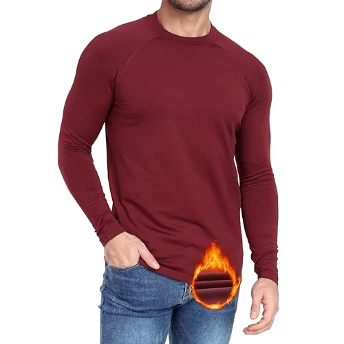 Zoofly Thermounterwäsche Herren Langarm Winter Langarmshirt Herren Thermo Shirt Herren Sport Gefüttert Funktionsshirt Männer Warm Oberteil Atmungsaktiv Thermoshirt Weinrot 2XL