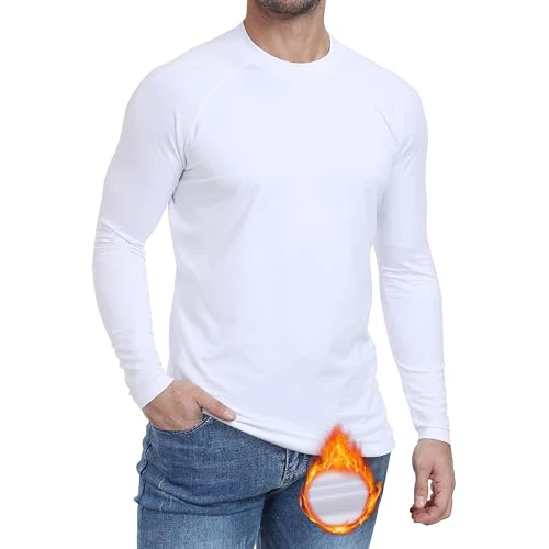 Zoofly Thermounterwäsche Herren Langarm Winter Langarmshirt Herren Thermo Shirt Herren Sport Gefüttert Funktionsshirt Männer Warm Oberteil Atmungsaktiv Thermoshirt Weiß 2XL