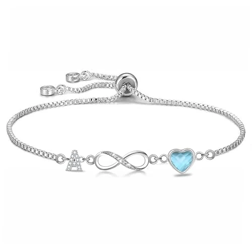 Offre limitée : Kraven Bracelet Initiales symbole de l'infini pour les Femmes Lettre A-Z Daino Pierre de Naissance Bleu Pendentif 26 Alphabet Monogramme Bracelet pour Filles Adolescentes Fille de 11.99 EUR à 7.61 EUR (remise 37%)