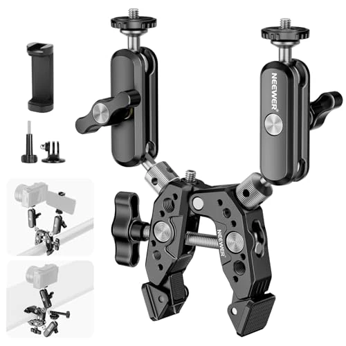Oferta limitada: NEEWER Super Clamp con Dos 360° Brazos Mágicos Doble Cabeza Esférica, Roscas de Tornillo de 1/4" 3/8", Adaptador Montaje de Teléfono y Cámara de Acción Compatible con GoPro dji Insta360 DSLR de 54.49 € a 45.99 € (ahorro 16%)
