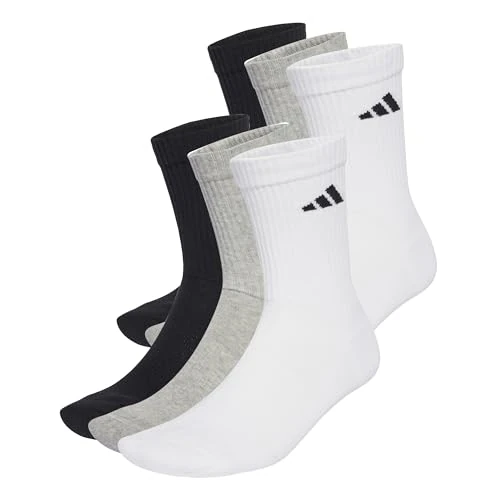 adidas Mixte CUSHIONED CREW SOCKS 6 PAIR PACK, White/Medium Grey Heather/Black, 4-5 Years