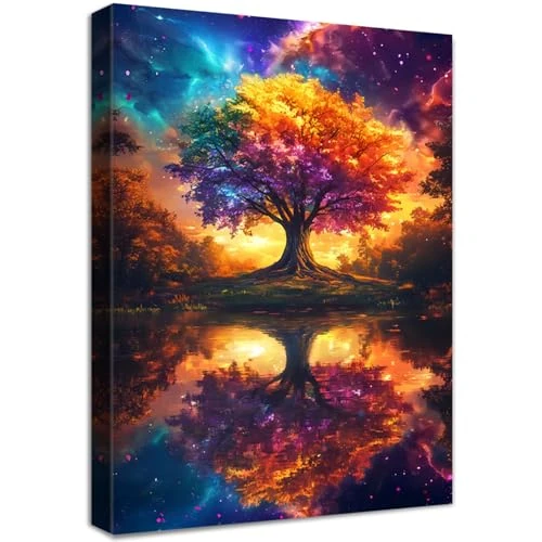 Limitiertes Angebot: Bunter Lebensbaum Leinwand Bilder Mit Rahmen Astral Sonnenuntergang Traumlandschaft Wandbilder Wandkunst Kosmischer Baum Bild auf Leinwand Malerei Korridor Schlafzimmer Badezimmer Wanddekor 30x40cm von 14.99 EUR auf 14.99 EUR (Spare 0%)