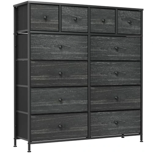Begrenztes Angebot: Stoff-Kommode, Schminktisch Schrank, Aufbewahrungsschrank, 12 Schubladen aus Stoff, Metallrahmen, industrieller Stil, für Wohnzimmer, Flur, Schlafzimmer (Schwarz) von 84.99 EUR auf 84.99 EUR (Rabatt 0%)