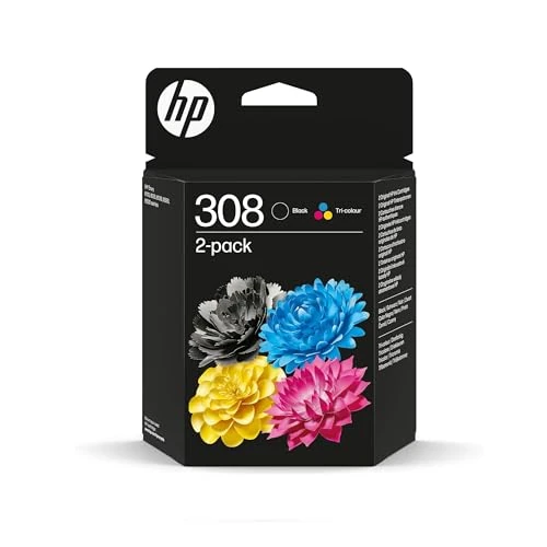 HP Podwójny zestaw trójkolorowych/czarnych tuszów 308