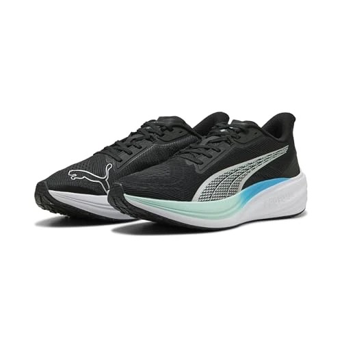 PUMA Darter Pro Road Running Shoe Unisex, PUMA Black-PUMA Silver-Mint Melt-Speed Blue, 10.5