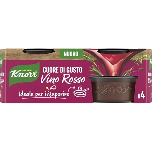 Offerta a tempo: Knorr Cuore di Gusto Vino Rosso, Pronto da Sciogliere in Padella, con Ingredienti da Agricoltura Sostenibile, Vegano, Senza Glutine, 4 Vaschette da 28g - 21% da 1.89 € a 1.49 €