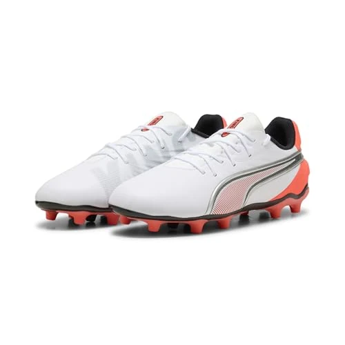 PUMA Scarpe da Calcio King Match FG/AG per Ragazzi 38, White Glowing Red Black Silver