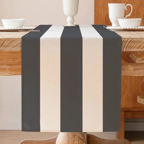 ViaElayu Modern Striped Table Runner White and Grey Table Centre Table Linen Washable Winter Spring Table Runner Modern Doilies for Bedroom 40 x 140 cm