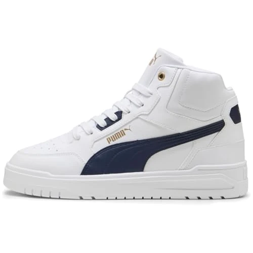 PUMA Unisex Shuffle Downtown MID Sneaker, White Navy Gold, 4 UK