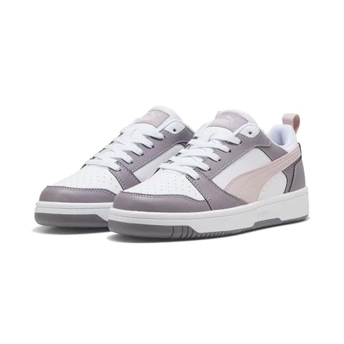 PUMA Unisex Rebound V6 LowTrack Schoen, Puma Witte Mauve Mist Pruimenjam, 37 EU