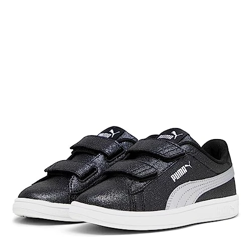 PUMA Smash 3.0 Glitz Glam V PS Sneaker, Black Silver White, 28.5 EU