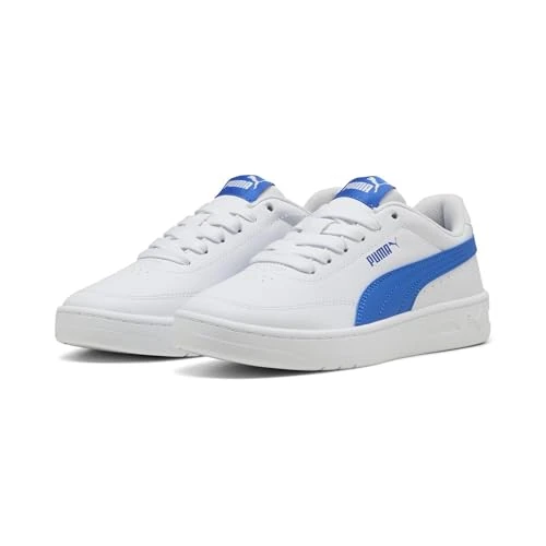 PUMA Baskets Court Classic Clean Jr Unisexes pour Enfant, Puma Blanc et Bleu Montagne, 6 UK