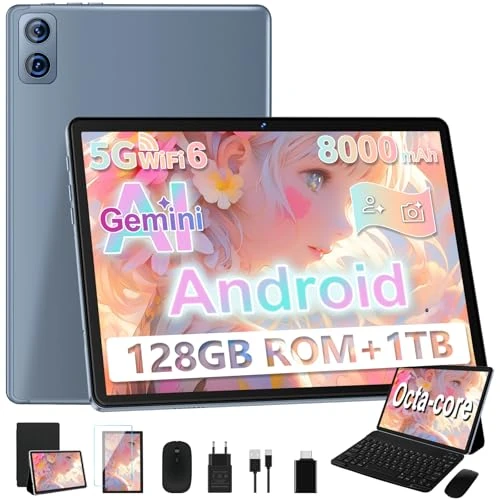Dghrti Tablet 25,4 cm (10 inch), Android 14, 22 GB RAM + 128 GB ROM/TF 1 TB, UFS 2.1 Flash, 8-Core 2,0 GHz, Widevine L1/8000mAh/Dual WiFi/5MP + 8MP/Face ID, BT 5.0, met metalen behuizing, toetsenbord