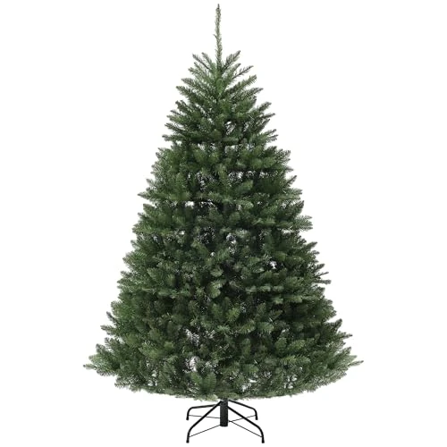 HOMCOM Albero di Natale Artificiale Alto 195 cm con 1838 Rami, Albero di Natale Realistico con Base in Acciaio per Casa e Ufficio, Verde