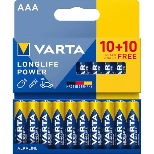 Offerta a tempo: VARTA Pile AAA, 10+10 (20 pezzi), Longlife Power, Alcaline, 1,5V, ideale per giocattoli, mouse wireless, torce elettriche, imballaggio riciclato al 90%, Made in Germany - 36% da 9.99 € a 6.44 €