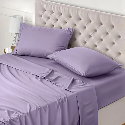 Utopia Bedding 4-Piece Bed Sheet Set 180 x 200 cm, Lavender - Polyester Microfibre, Oeko-Tex Certified, 1 Fitted Sheet 180 x 200 cm, 1 Flat Sheet 270 x 290 cm and 2 Pillowcases 50 x 75 cm