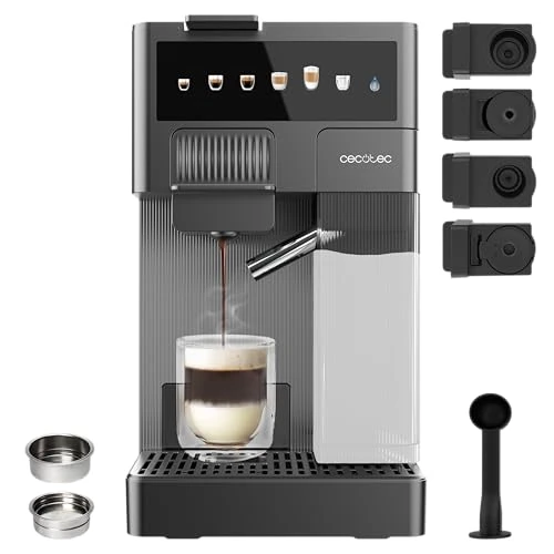 Cecotec Ekspres do kawy espresso, ekspres do kawy FreeStyle Latte T. 1350 W, 20 bar, zbiornik na wodę 1,6 l i 400 ml mleka, kompatybilny z kawą mieloną, Dolce Gusto, Nespresso i K-Fee
