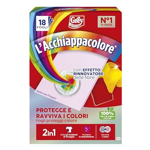 Offerta a tempo: Grey L'Acchiappacolore 2in1 Protegge e Ravviva i Colori, Fogli Cattura Colore e Proteggi Colore, Confezione da 18 fogli - 38% da 4.19 € a 2.59 €