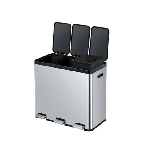 Limited offer: EKO | Recycling Bin 60L with 3 Compartments of 20L | Stainless Steel Kitchen Trash Can with Independent Pedals, Removable Bins, Soft Close and Elegant Design from 149.99 EUR to 112.49 EUR (save 25%)