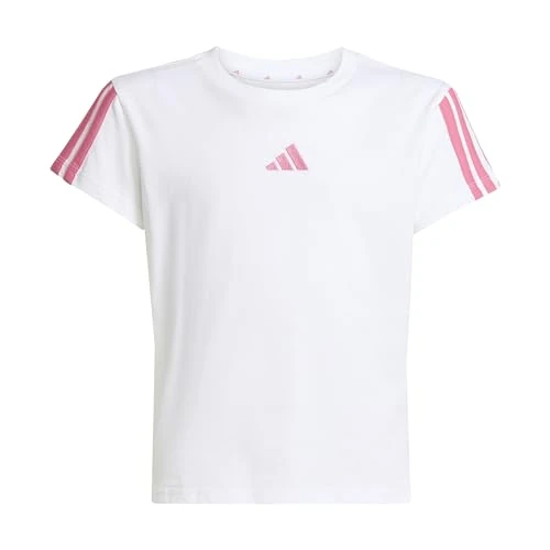 adidas Bambine e Ragazze Essentials T-Shirt, White/Pink Fusion, 11-12 Years