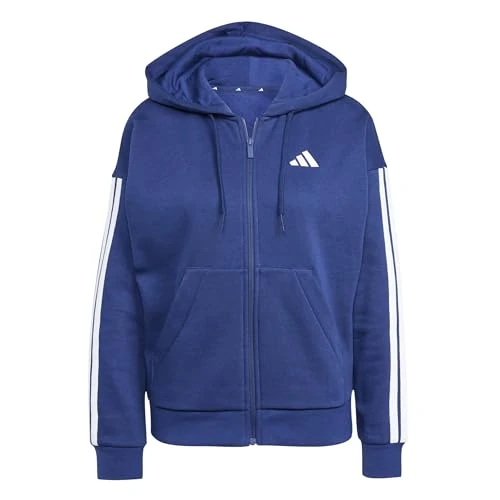 Offerta a tempo: adidas Donna Essentials 3-Stripes Full-Zip Fleece Hoodie, Dark Blue/White, S - 7% da 60.00 € a 55.87 €