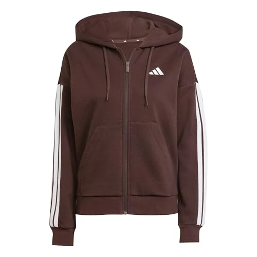 adidas Kobiety ESSENTIALS 3-STRIPES FULL-ZIP FLEECE HOODIE, shadow brown/white, L