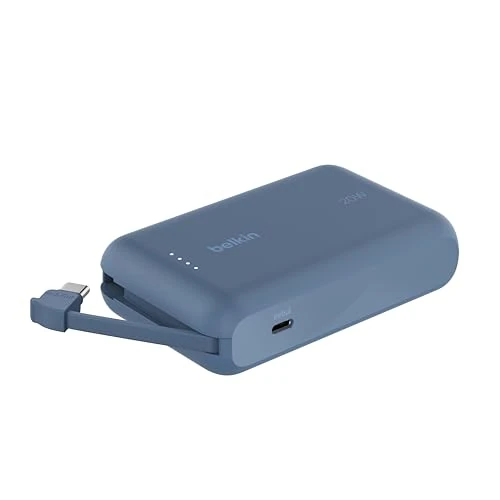 Belkin BoostCharge Power Bank, Portable Powerbank 10000mAh mit integriertem Kabel, PD 20 W – USB-C Power Delivery zum Schnellladen von Geräten wie der iPhone 16-Serie, iPad Pro und Galaxy S24